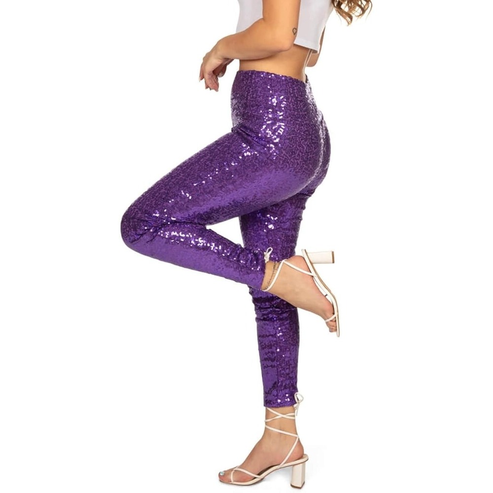 EUC Tipsy Elves Purple Sequin Leggings, size XL.